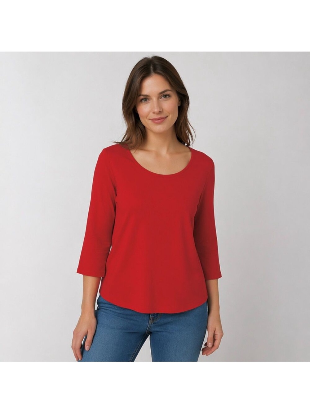 Eileen Fisher deep red round neck 3/4 sleeve blouse medium